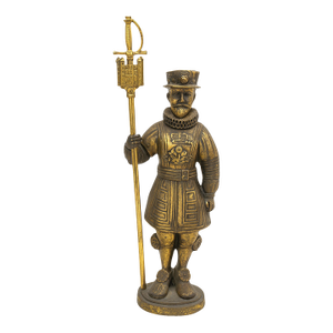 Vintage Cast Metal Beefeater Guard Statue — 32″ Tall — English Traditional