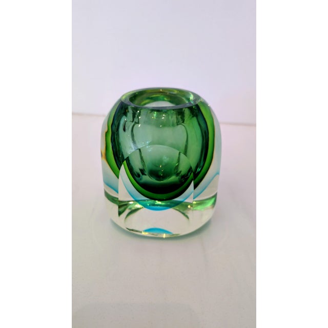 Blue Vintage Green and Blue Murano Sommerso Vase For Sale - Image 8 of 8
