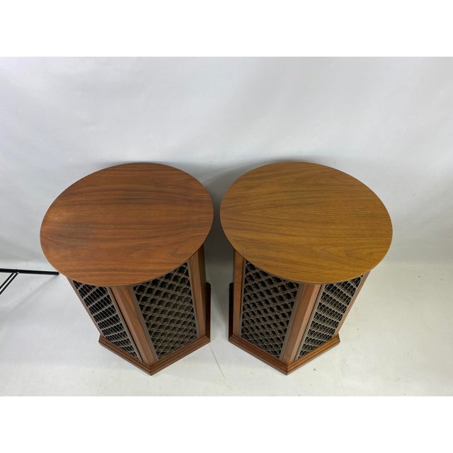 Mid Century Walnut Realistic Optimus 6 Speakers / End Tables a Pair
