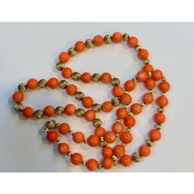 Late 20th Century Signed Tiffany & Co. Vintage Natural Coral & Yellow Gold Bead Necklace, 38" Long For Sale - Image 5 of 18