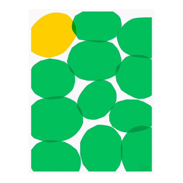 11 Green Ovals, One Yellow Fine Art Print 25 1/2" X 33 1/2" by Liz Roache For Sale