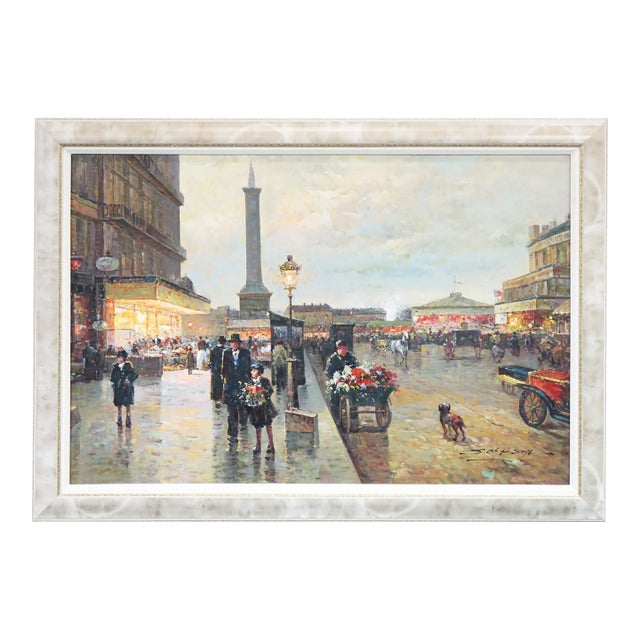 Late 20th Century European School the Market Oil on Canvas Signed Original For Sale