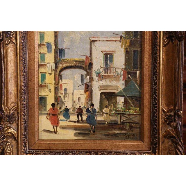 Italian Early 20th Century Italian Street Scene Painting in Gilt Frame Signed Petrilli Circa 1920 For Sale - Image 3 of 5