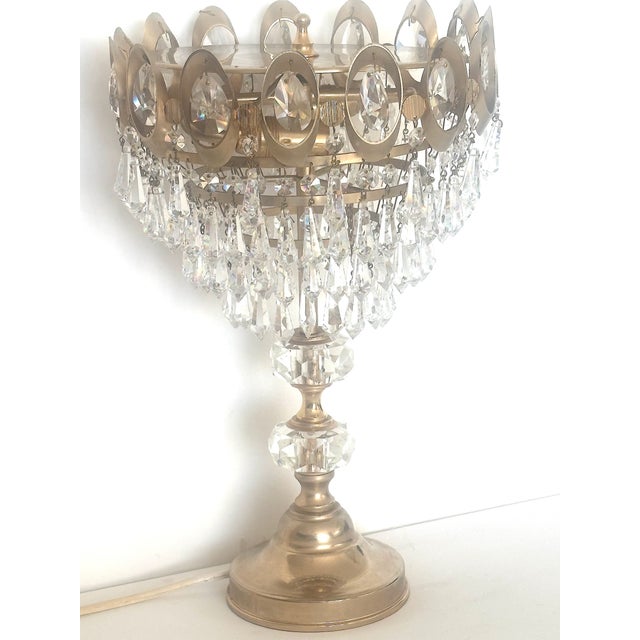 Brass, Metal and Lead Crystal Table Lamp, 1970s For Sale - Image 9 of 17