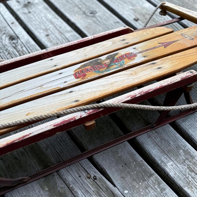 Vintage Patina Flexible Flyer Snow Sled Eagle Graphics Decor For Sale - Image 9 of 11