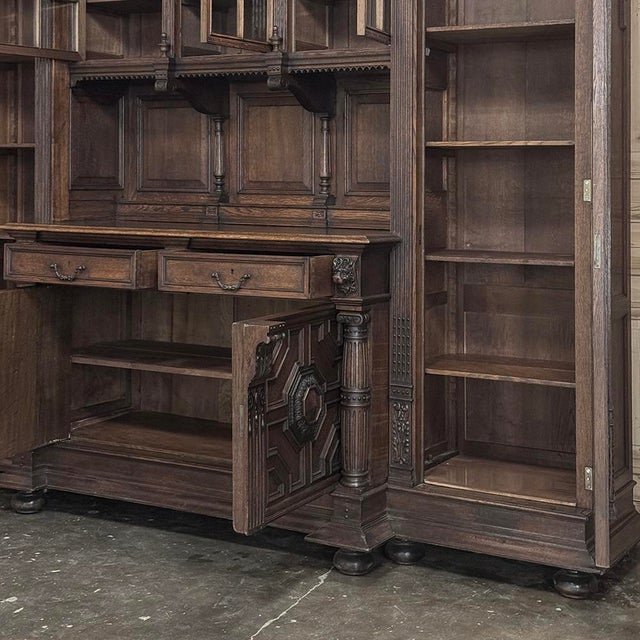 19th Century French Renaissance Revival Carved Oak Bookcase / Bar For Sale - Image 13 of 18