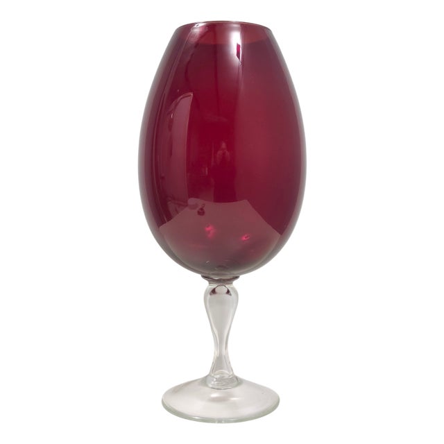 Large Vintage Crimson Hand-Blown Glass Vase, 1960s For Sale