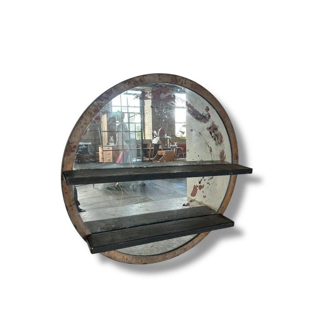 Rustic Vintage Display Shelf in Metal and Wood For Sale - Image 3 of 6