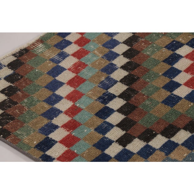 Traditional Vintage Distressed Rug, Bold Polychromatic Checkered Diamonds - Rug & Kilim For Sale - Image 3 of 8
