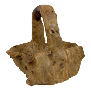 Burl Wood Hand-Carved Basket For Sale