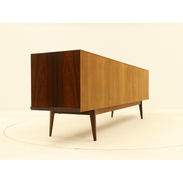 Large Rosewood Sideboard with Tambour Doors by Oswald Vermaercke For V-Form. Made in Belgium, 1960s Elegant Belgian...