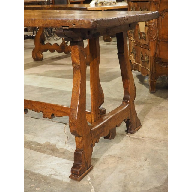 17th Century Italian Single Walnut Plank Top Table With Lyre Legs For Sale - Image 11 of 18