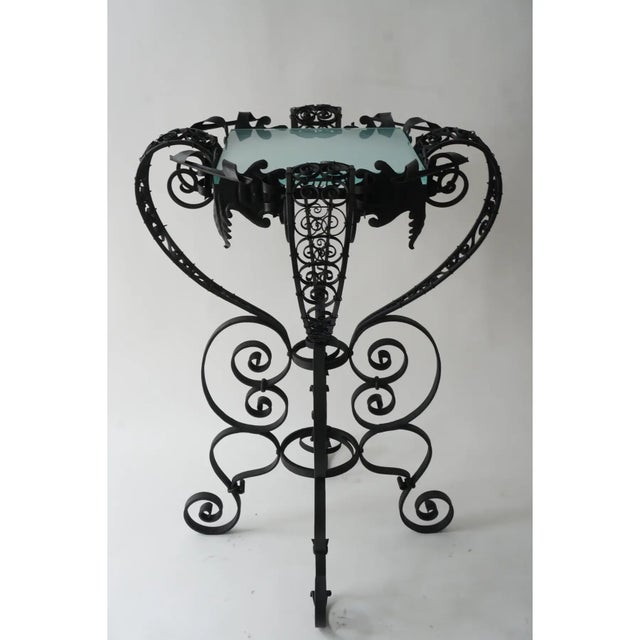 Black Garden Pedestal Wrought Iron From Palm Beach Mizner Workshop For Sale - Image 8 of 11
