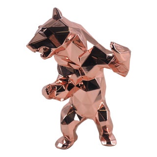 Pink Gold Resin Standing Bear from Richard Orlinski For Sale