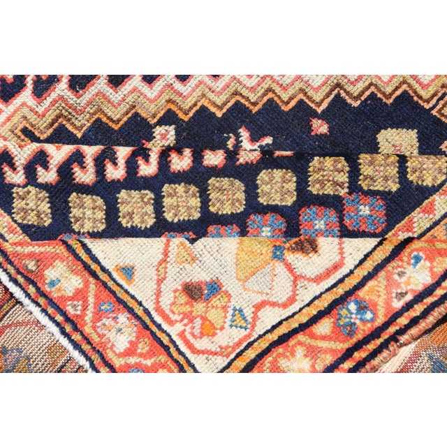 Antique Persian Tribal Shiraz in Wool With Tribal Medallion Design 4'9 X 9'2 For Sale - Image 11 of 12