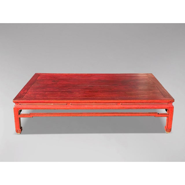 Large Antique Chinese Red Painted Coffee Table, 1800 For Sale - Image 3 of 9