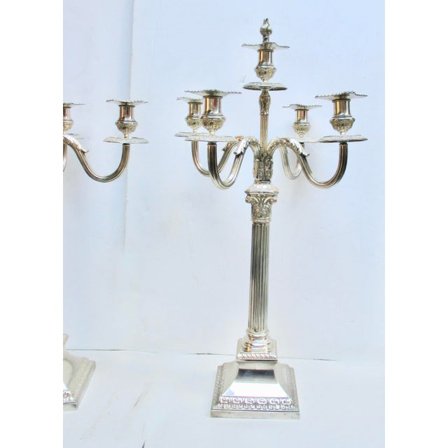 Grand-Scale Georgian Silver-Plate Candlabra 29" Tall - A Pair of 2 For Sale - Image 4 of 13