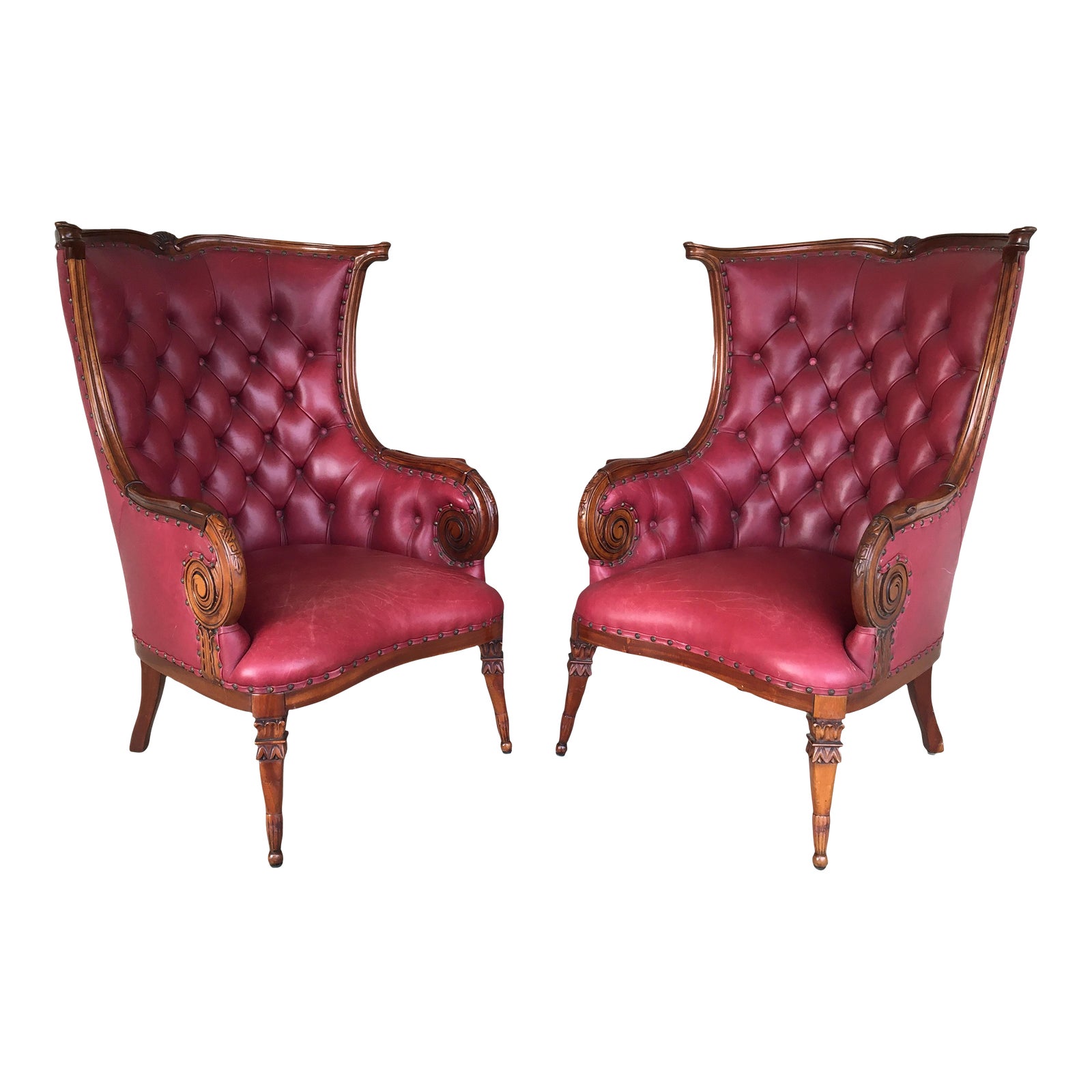 Hollywood Regency Tufted Leather Fireside Arm Chairs - a Pair | Chairish