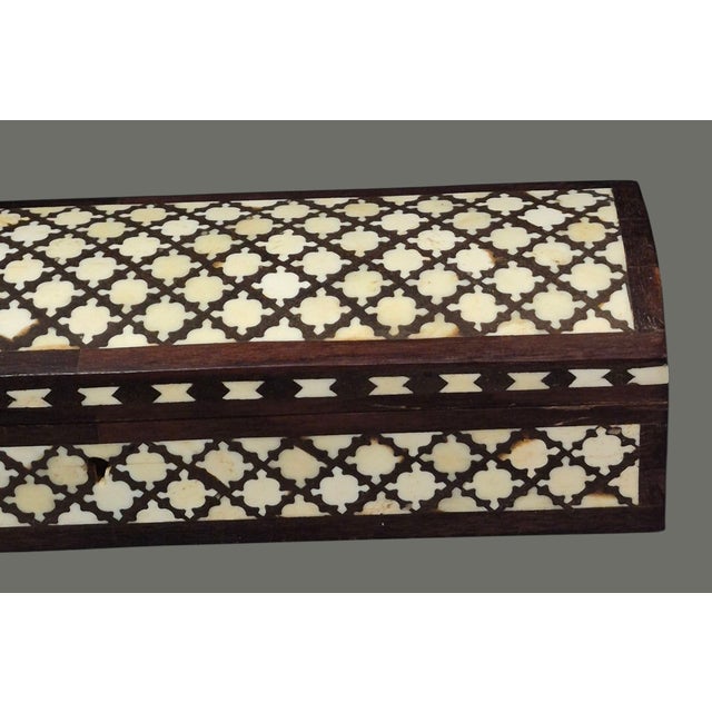 Traditional Vintage Inlay Bone Wood Glove- Trinket -Jewelry Box For Sale - Image 3 of 10