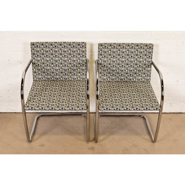 Mid-Century Modern Mies Van Der Rohe for Knoll Chrome Brno Chairs, Pair For Sale - Image 3 of 13