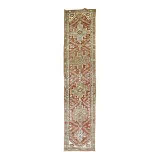Early 20th Century Rustic Brown Geometric Persian Heriz Runner - 2'4" x 10'8" For Sale