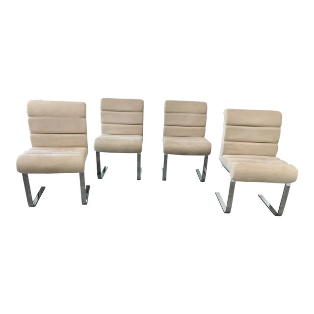 Mariani for Pace Laguna Italian Mid-Century Chrome Cantilever Dining Chairs - Set of 4 For Sale