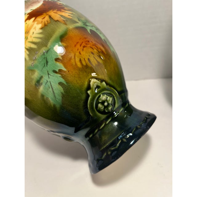 Ceramic A Pair of Antique Art Nouveau Hand-Painted Ceramic Vases Dandelion Motif 12"h For Sale - Image 7 of 8