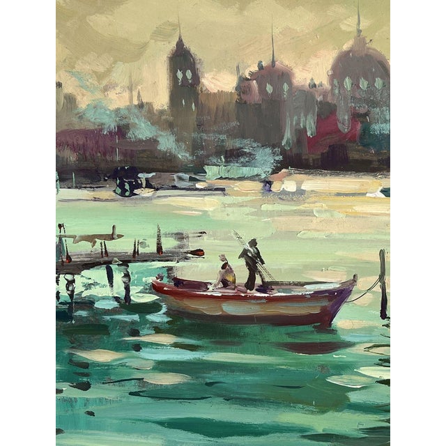 Oil Painting Evening Over the Pier With Boats Yuriy Suprunchuk For Sale - Image 9 of 11