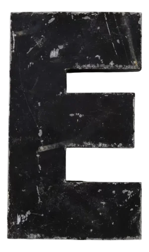 French Zinc Letter Black E, 1950s