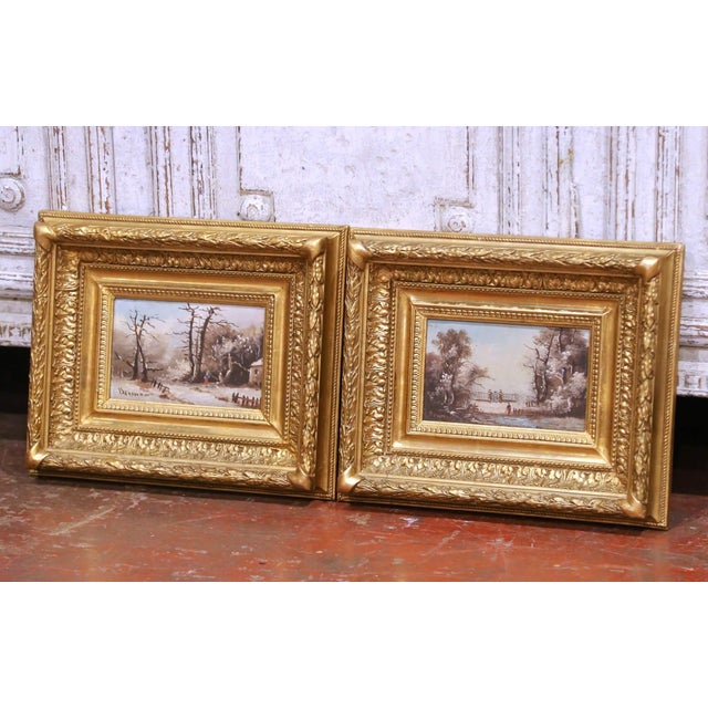 Decorate a wall, bookshelf, or intimate space such as a powder room with this charming pair of antique landscape...