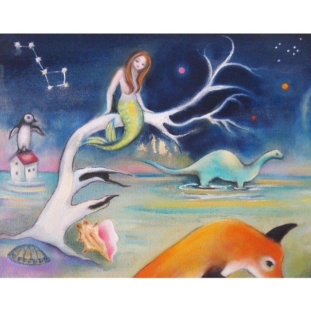 Moonlit Menagerie by Zoa Ace | Oil on canvas depicting various animals in a nighttime scene. For Sale - Image 4 of 4