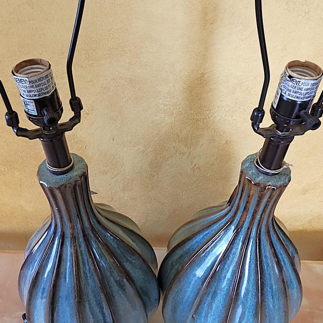 Turquoise Pottery Table Lamps – Mid‑Century Style, 32" - a Pair For Sale - Image 10 of 18