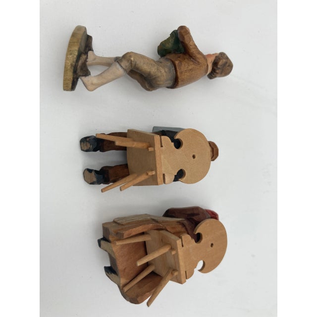Traditional Vintage Swiss Wood Carved Figures - Set of 3 For Sale - Image 3 of 6