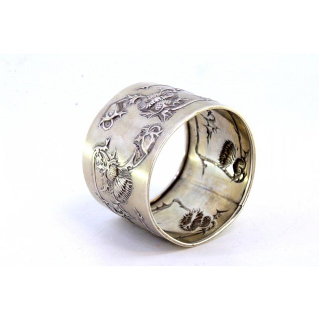 Silver Napkin Ring with Art Nouveau Style Applications and Reliefs, in Good conditions.