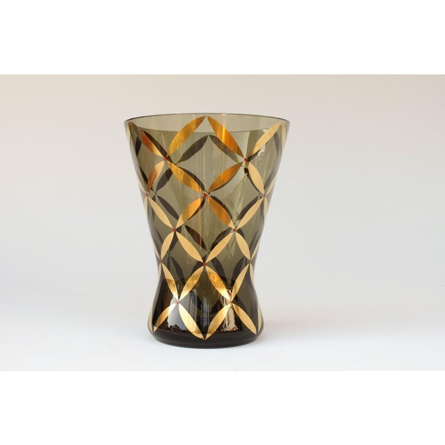 Mid-Century Smoked Glass Vase with Gold Decoration, 1950s For Sale - Image 4 of 13