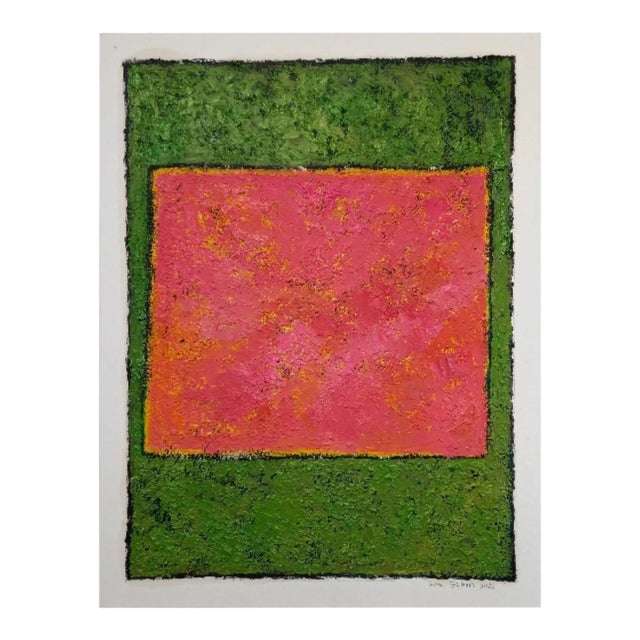 Mark Rothko Inspired 'Green and Pink' Highly Textured Abstract Oil Painting For Sale