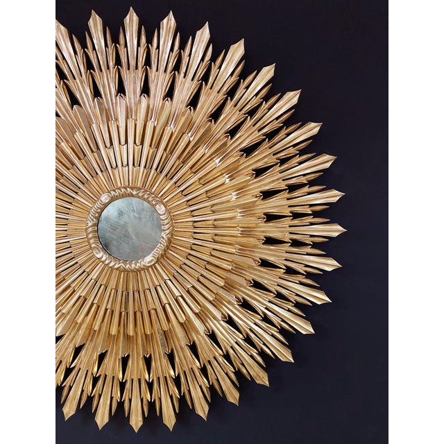 20th Century Sunburst Carved Golden Mirror For Sale - Image 6 of 7