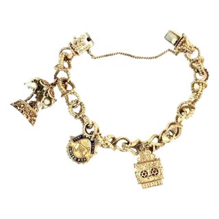 Heavy Solid 14k Gold Charm Bracelet With Charms For Sale