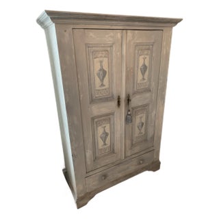 Antique Painted Pine Linen Press Housekeeping Storage Cupboard For Sale