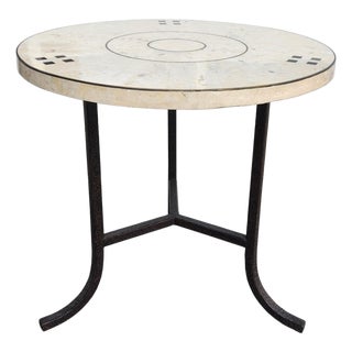 1980's Postmodern Casa Bique Tessellated Fossil Stone & Brass Inlay Side Table, Attributed to Robert Marcius For Sale