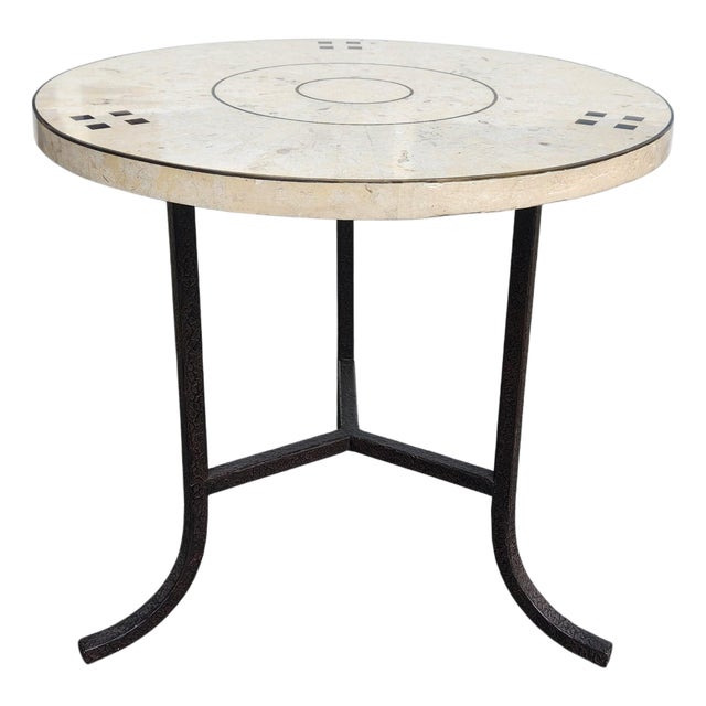 1980's Postmodern Casa Bique Tessellated Fossil Stone & Brass Inlay Side Table, Attributed to Robert Marcius For Sale