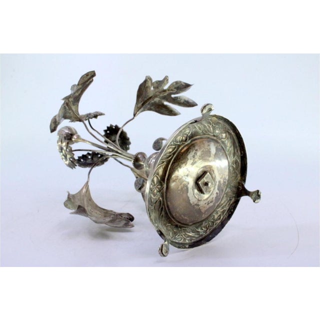 Silver Toothpick Holder with Flowers and Acanthus Leaves Bulb and Engraved Base, in Very Good conditions. Designed before...