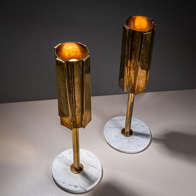 Late 20th Century Pair of Brass and Marble Table Lamps, Probably Italy For Sale - Image 12 of 18