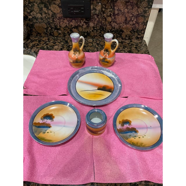 Ceramic 1920s–1930s Japanese Art Deco Hand-Painted Landscape Lusterware Collection – 6 Pieces For Sale - Image 7 of 7