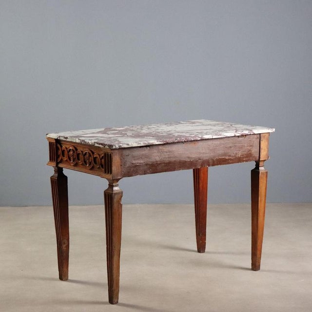 Neoclassical Walnut Console with Marble Top For Sale - Image 12 of 13