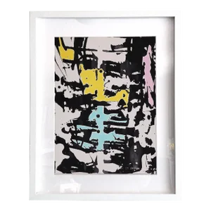 "Hanabi. 29" Framed Abstract Yellow, Pink/Gray Painting