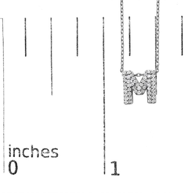 Early 21st Century 10K White Gold Diamond Accent "M" Initial Bubble Pendant Necklace For Sale - Image 5 of 5