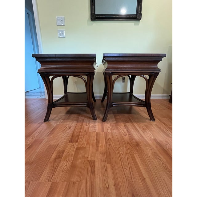 David Francis Pair Nightstands-Rattan Bedside Tables-Large Size Lamp Stand-Bedroom Furniture For Sale - Image 12 of 12