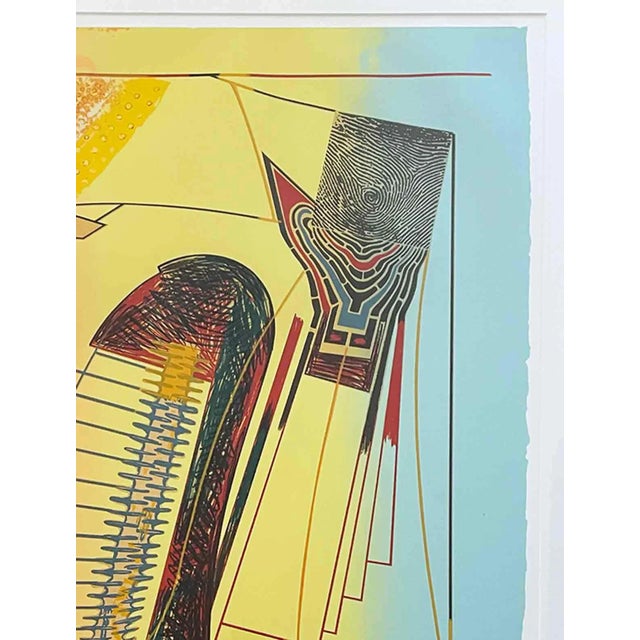 Vintage large abstract print., lithograph. Signed and numbered (179/200). Black lacquer frame, behind glass and wired for...