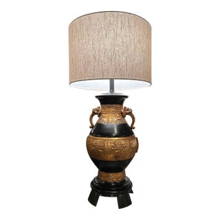 Black and Gold Table Lamps in the Manner of James Mont -a Pair For Sale